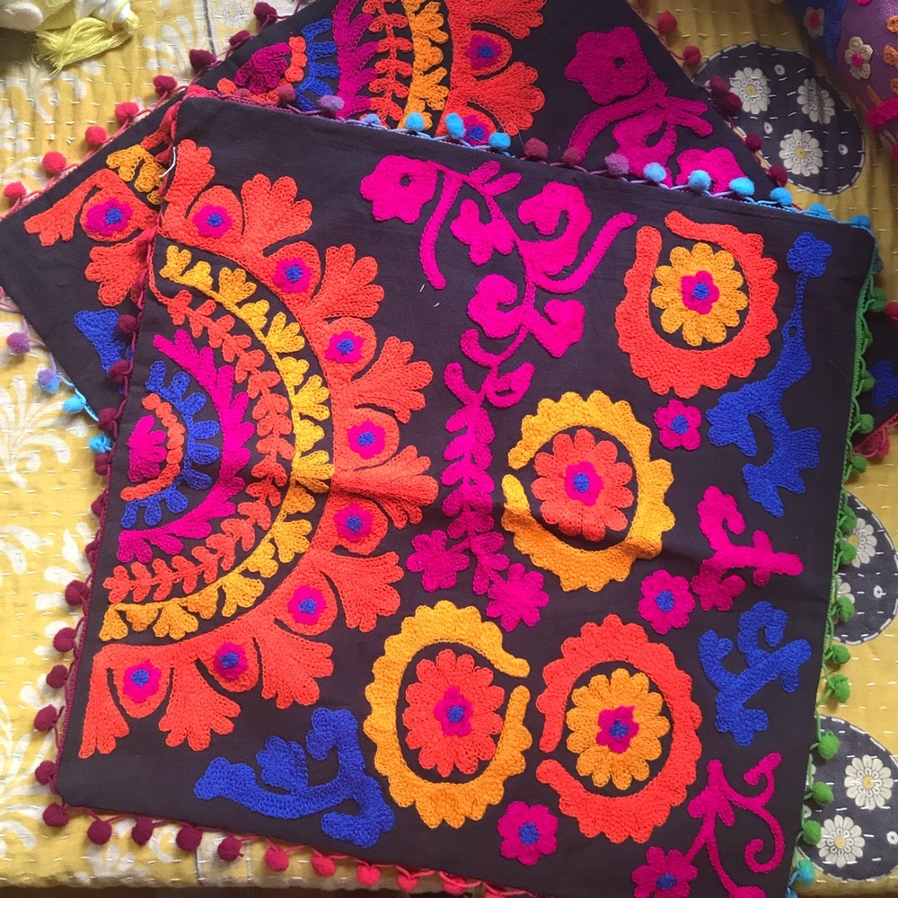 Embroidered Boho pillowcases 16” Pair